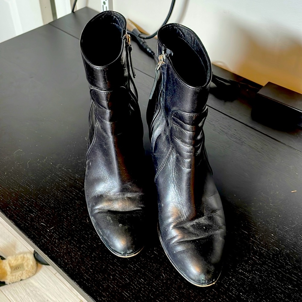 Vintage Italian Black Leather Ankle Boot Size 40/7
